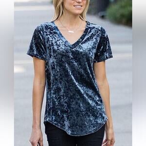 Z Supply Crushed Velvet Top Silver Grey Boutique Boho Indie Preppy Chic Small